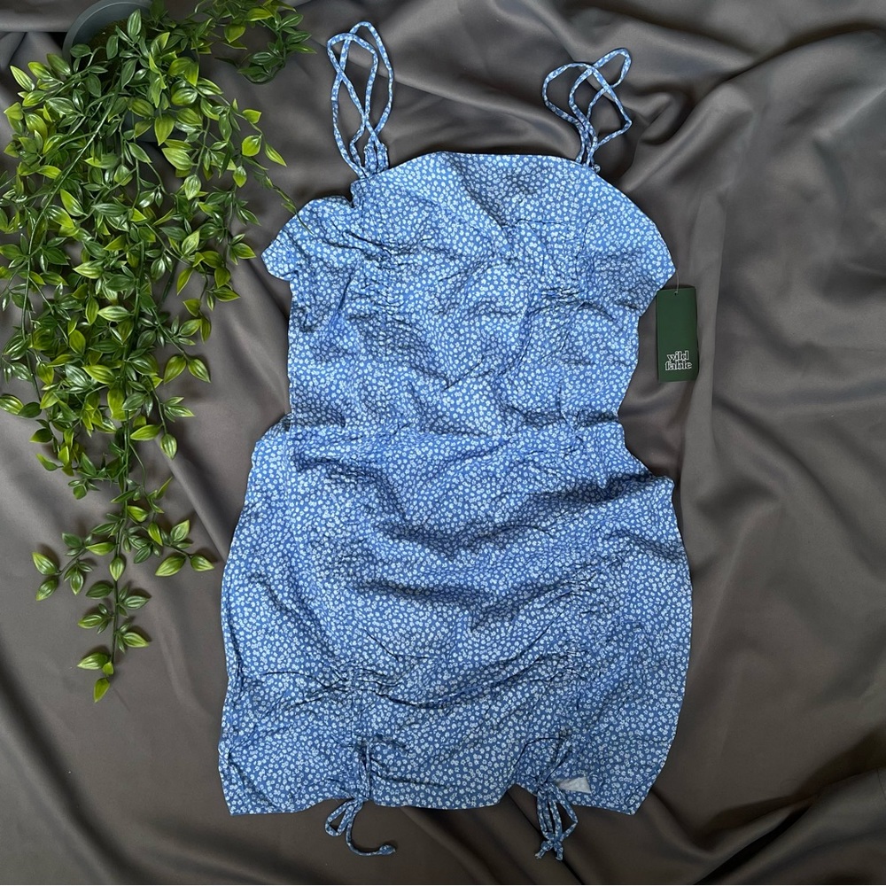 Wild Fable Floral Blue Double Ruched Bodycon Summer Beach Dress Size XXL Womens